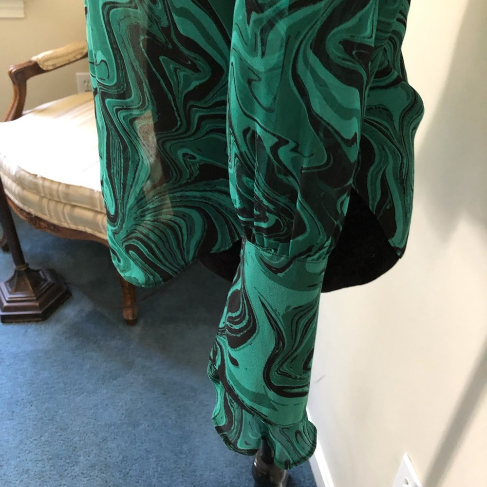 Misa LA Blouse Ruffle Sheer Green Black Anita NWT - Picture 7 of 10